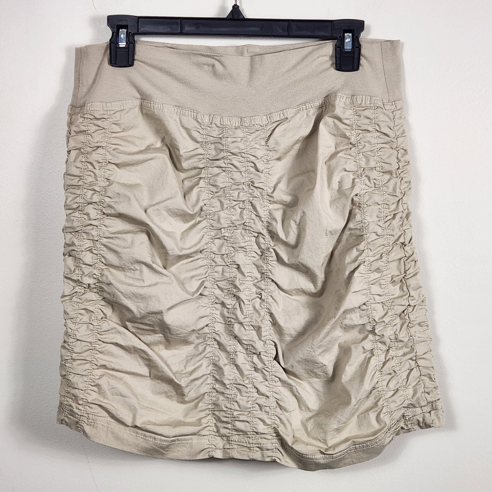 Wearables by XCVI Ruched Mini Skirt Khaki Tan Cotton Stretch Size M 20895W
